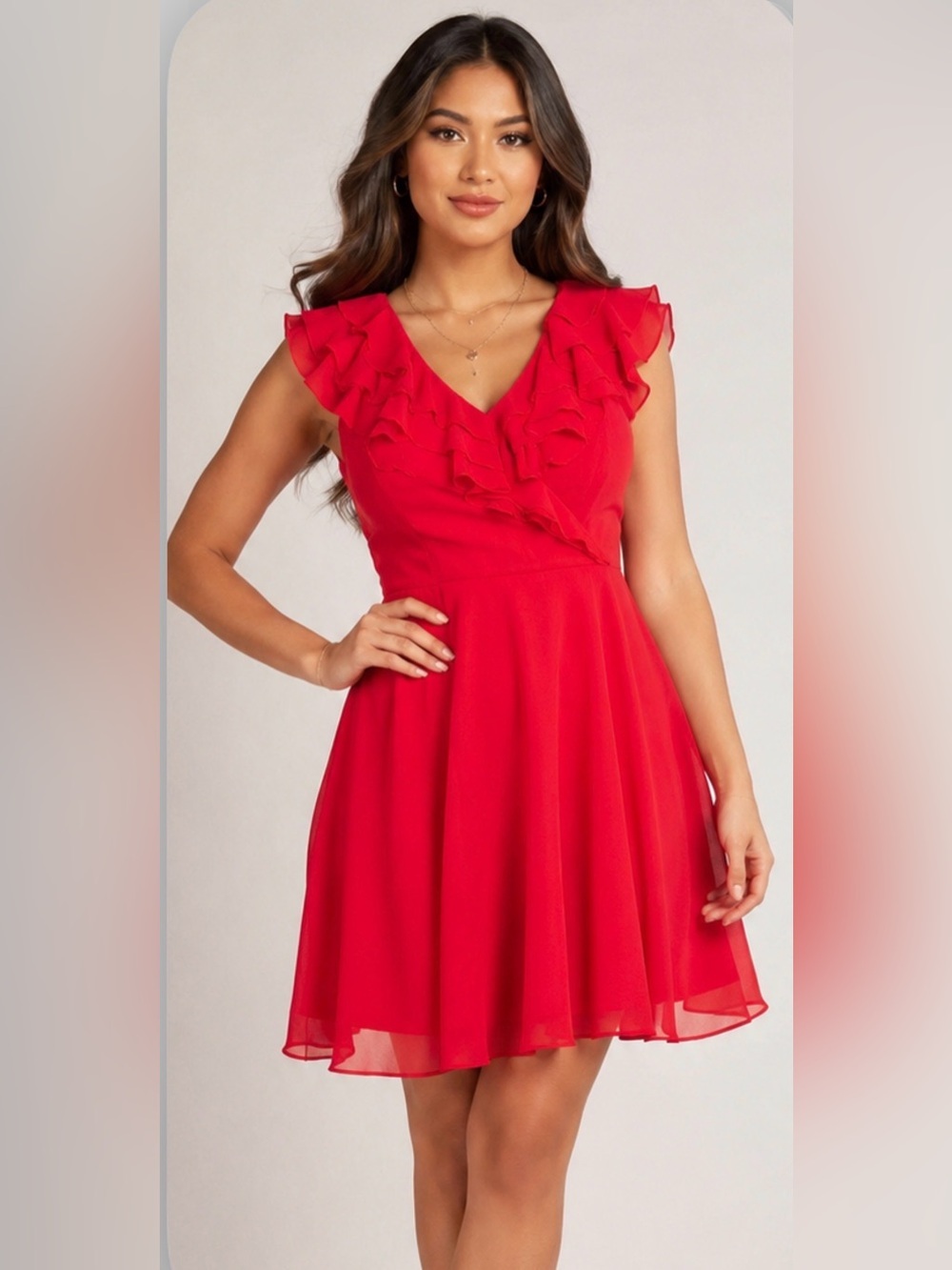 ✨ NWT Bice Red Ruffle Chiffon Dress | Romantic Elegant Party Dress Size 10